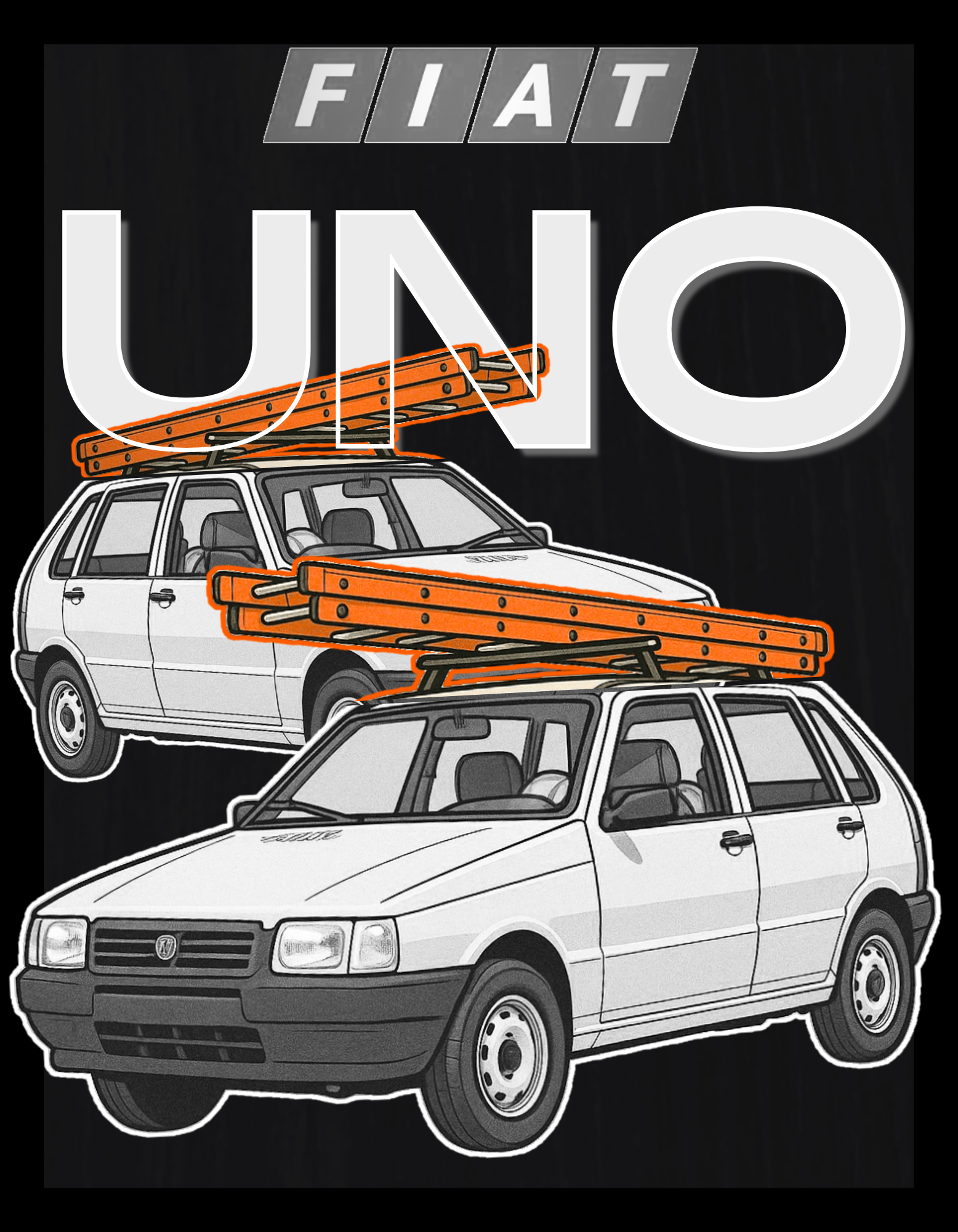 Estampa Fiat Uno com escadas laranja